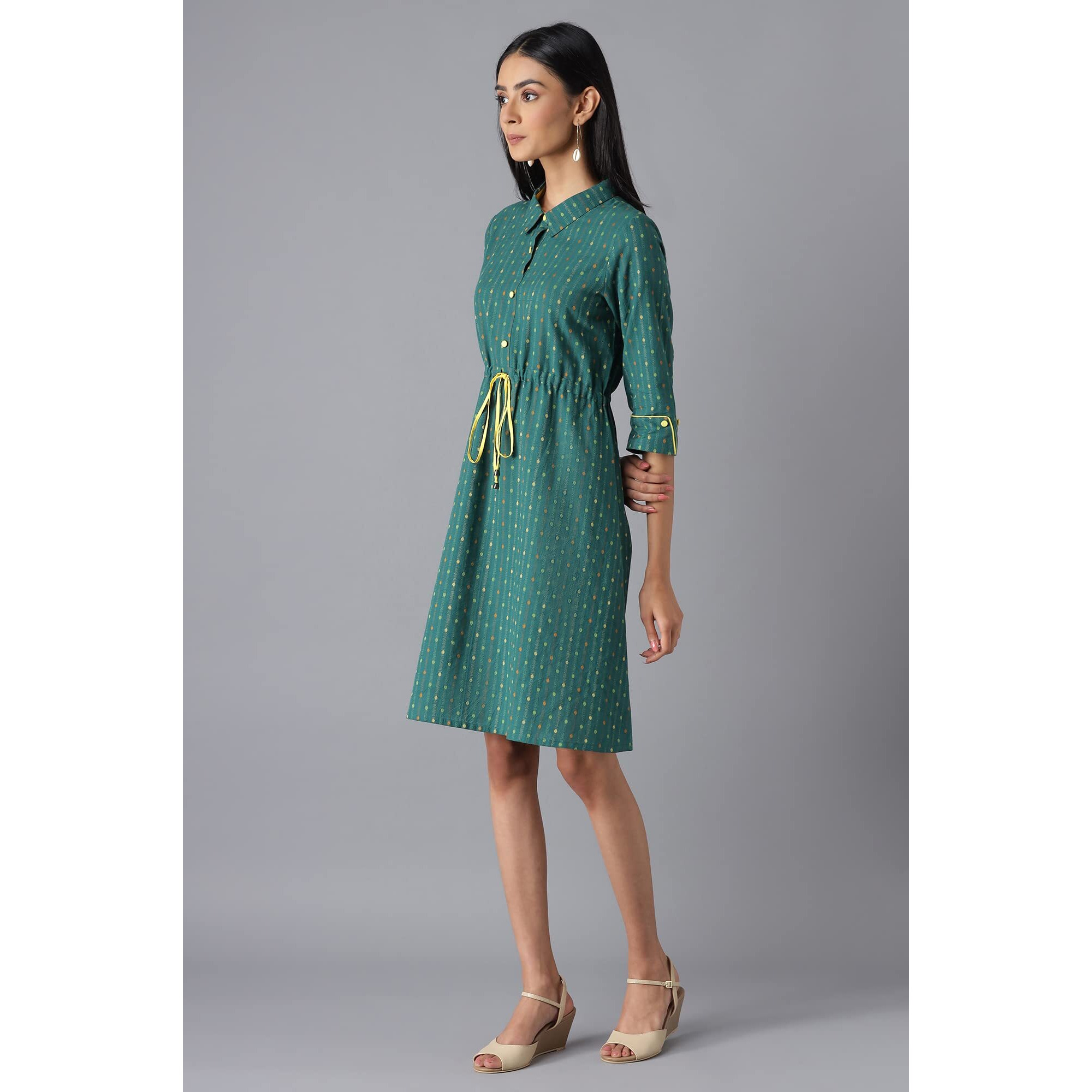 Aurelia Women's Cotton Black A-Line Dress Below The Knee (22Fea12869-701905_Green_M)