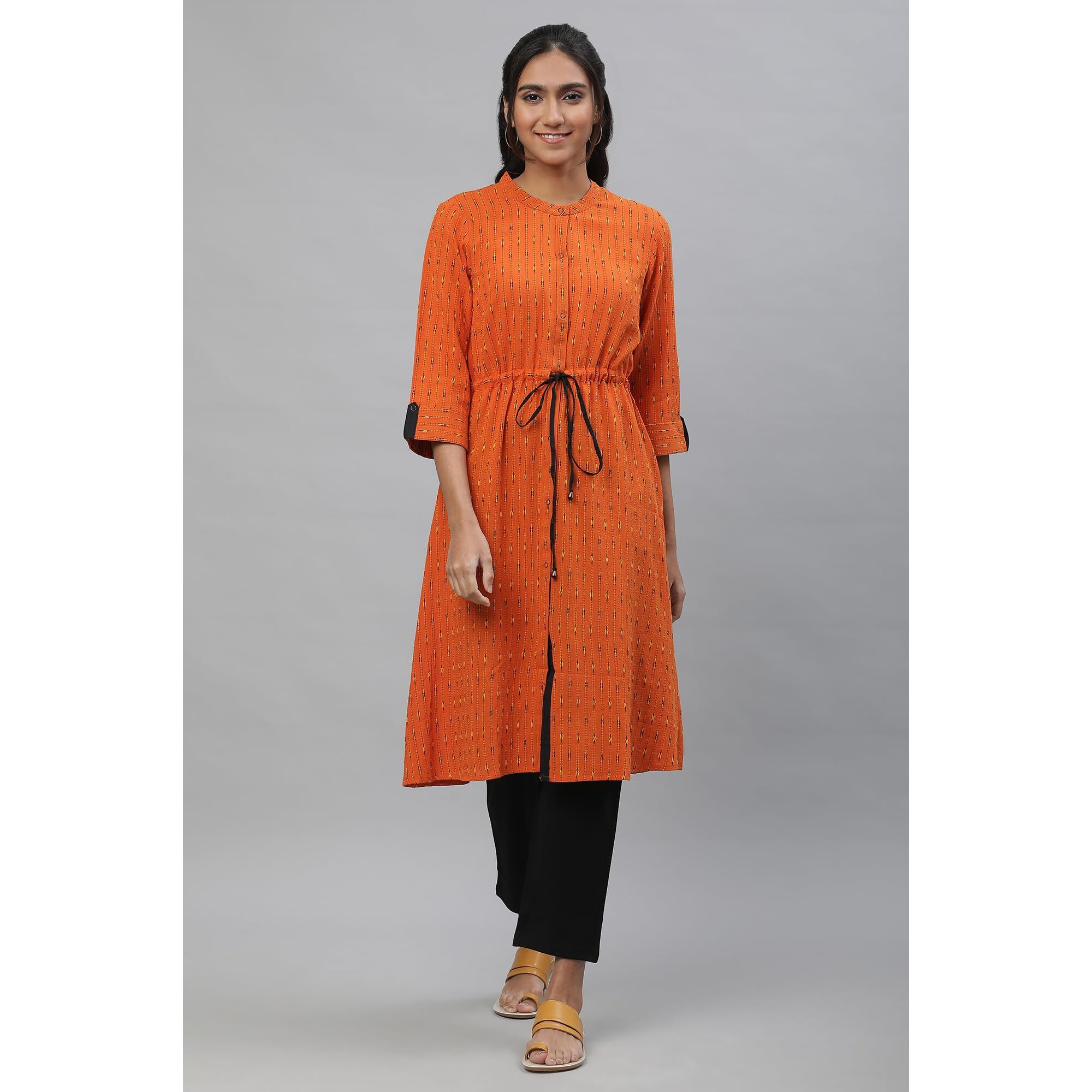Aurelia Women's Cotton Geometric Regular Kurta (22Fea12868-701904_Orange_Xl)