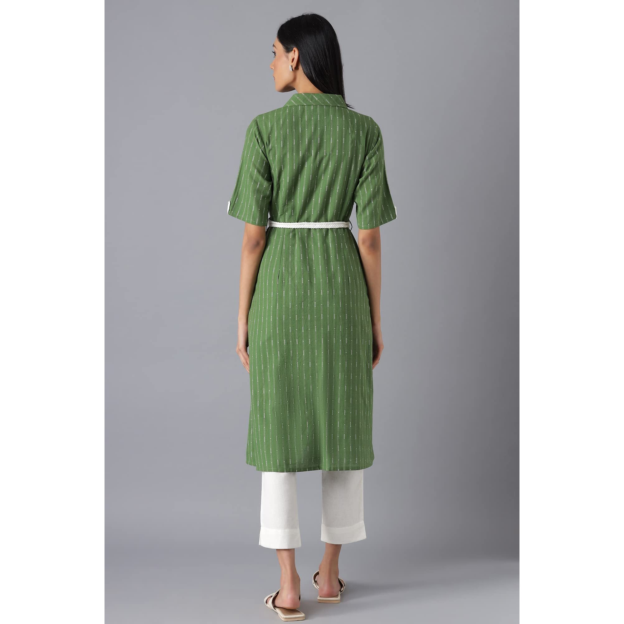 Aurelia Women's Cotton Geometric Regular Kurta (22Fea12980-701922_Green_Xs)