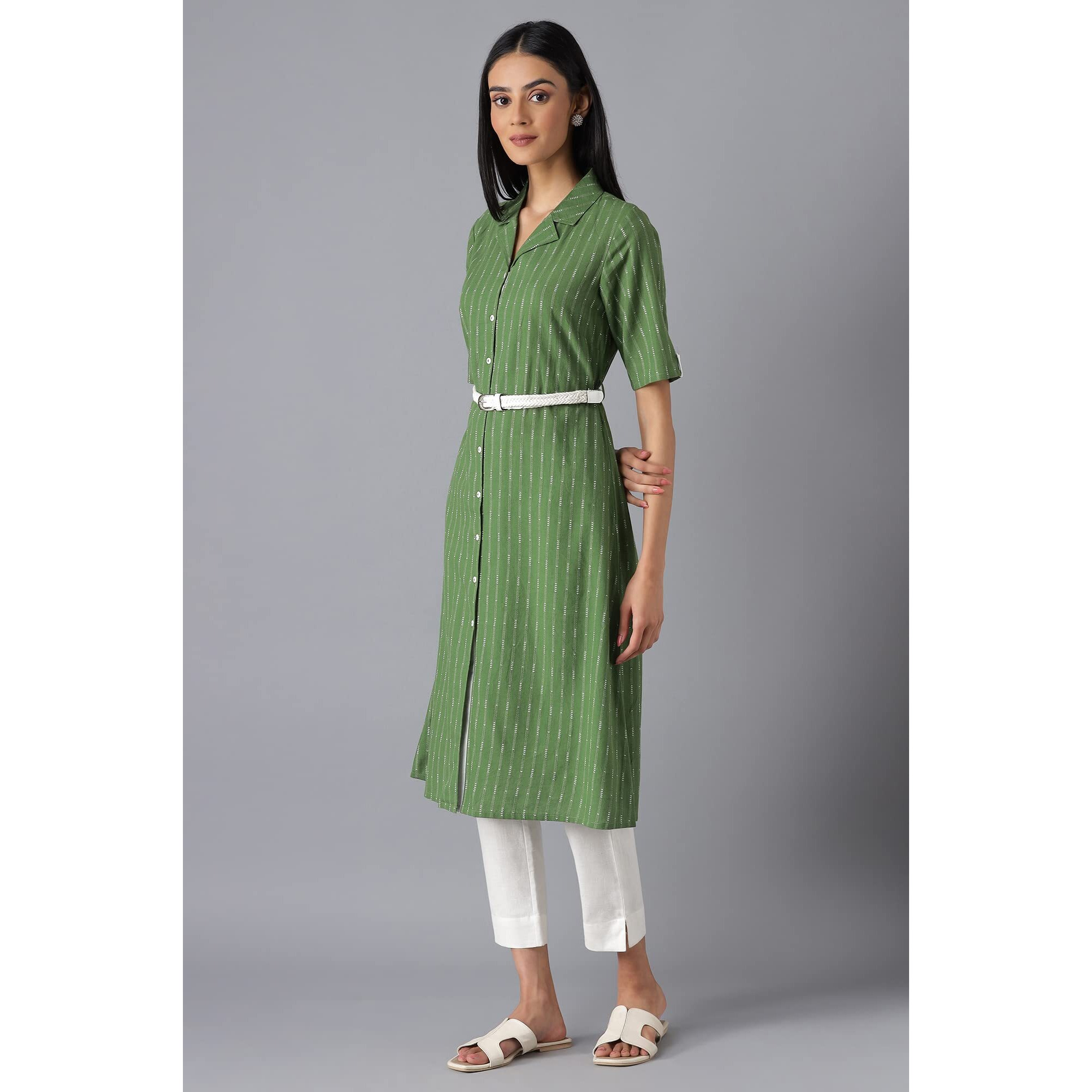 Aurelia Women's Cotton Geometric Regular Kurta (22Fea12980-701922_Green_Xs)