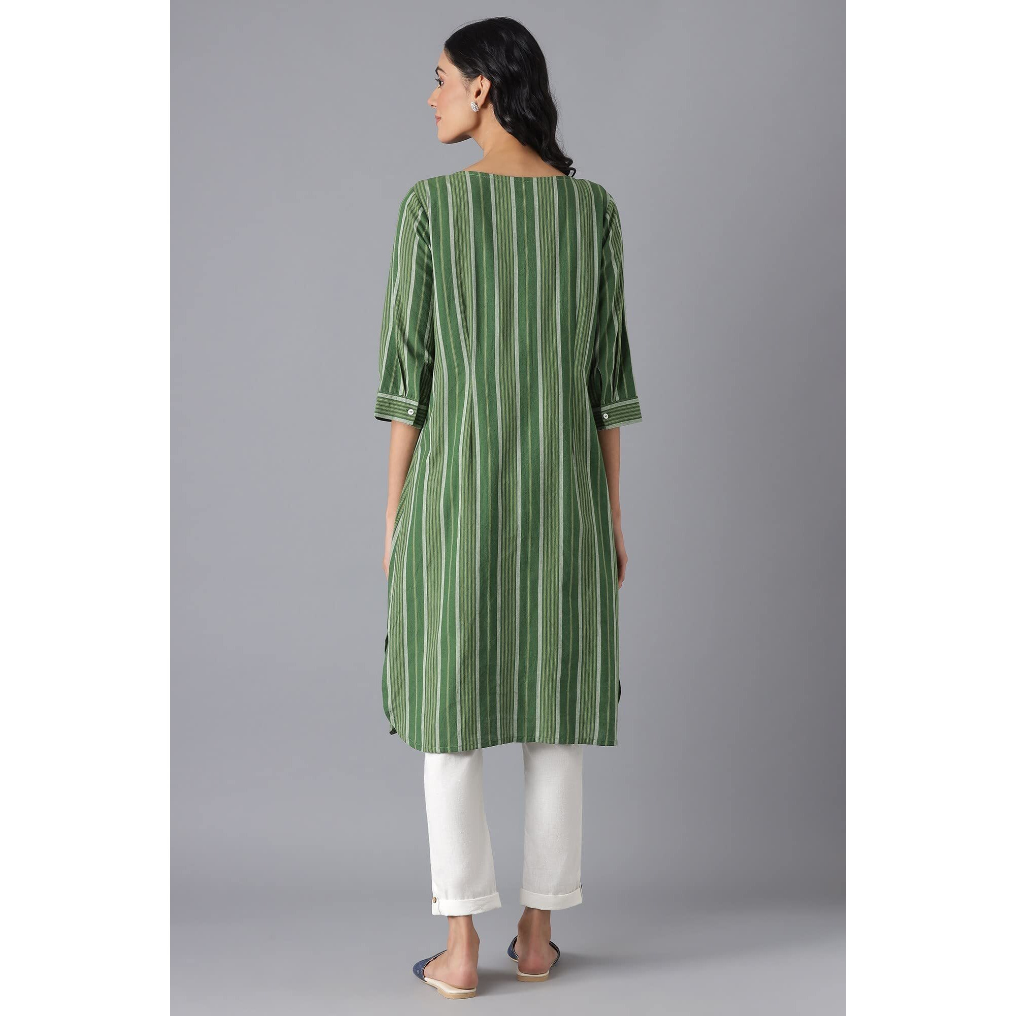 Aurelia Women's Cotton Geometric Regular Kurta (22Fea12878-701921_Green_M)