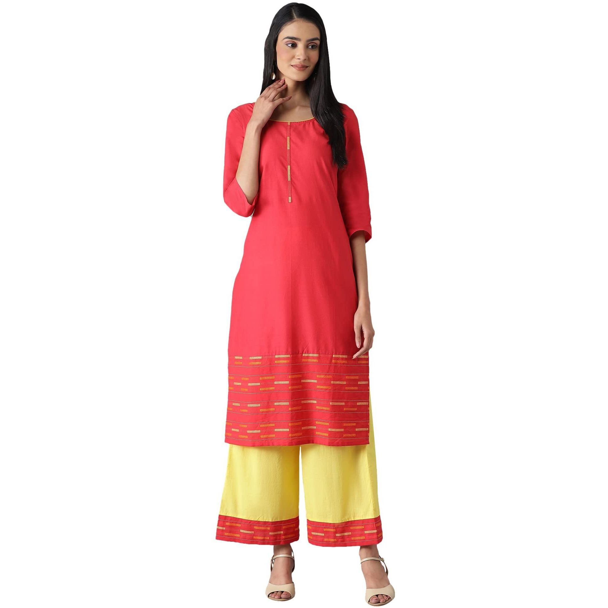 Aurelia Women's Cotton Kurta & Palazzo (22Feas13086-701895_Red_M)
