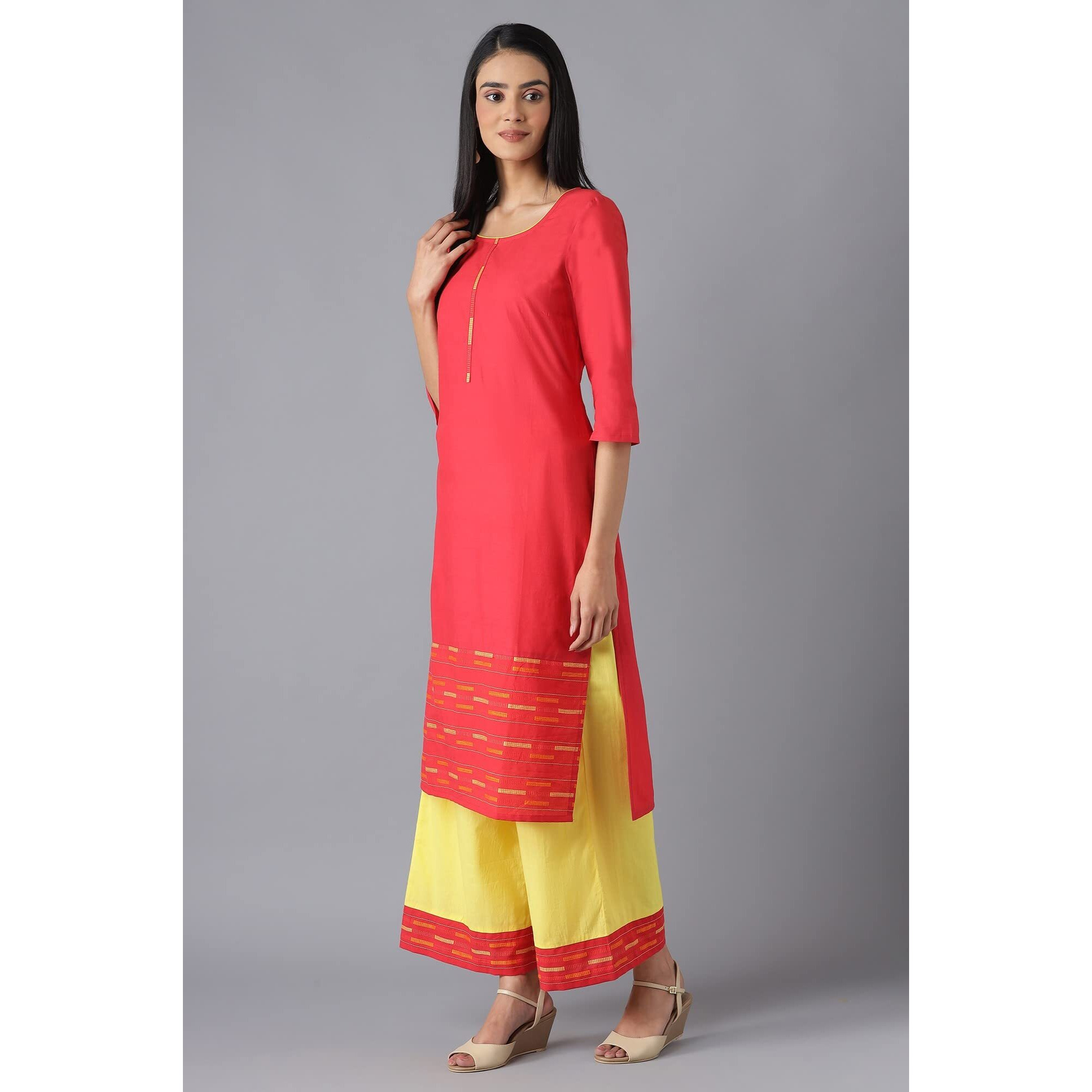 Aurelia Women's Cotton Kurta & Palazzo (22Feas13086-701895_Red_M)