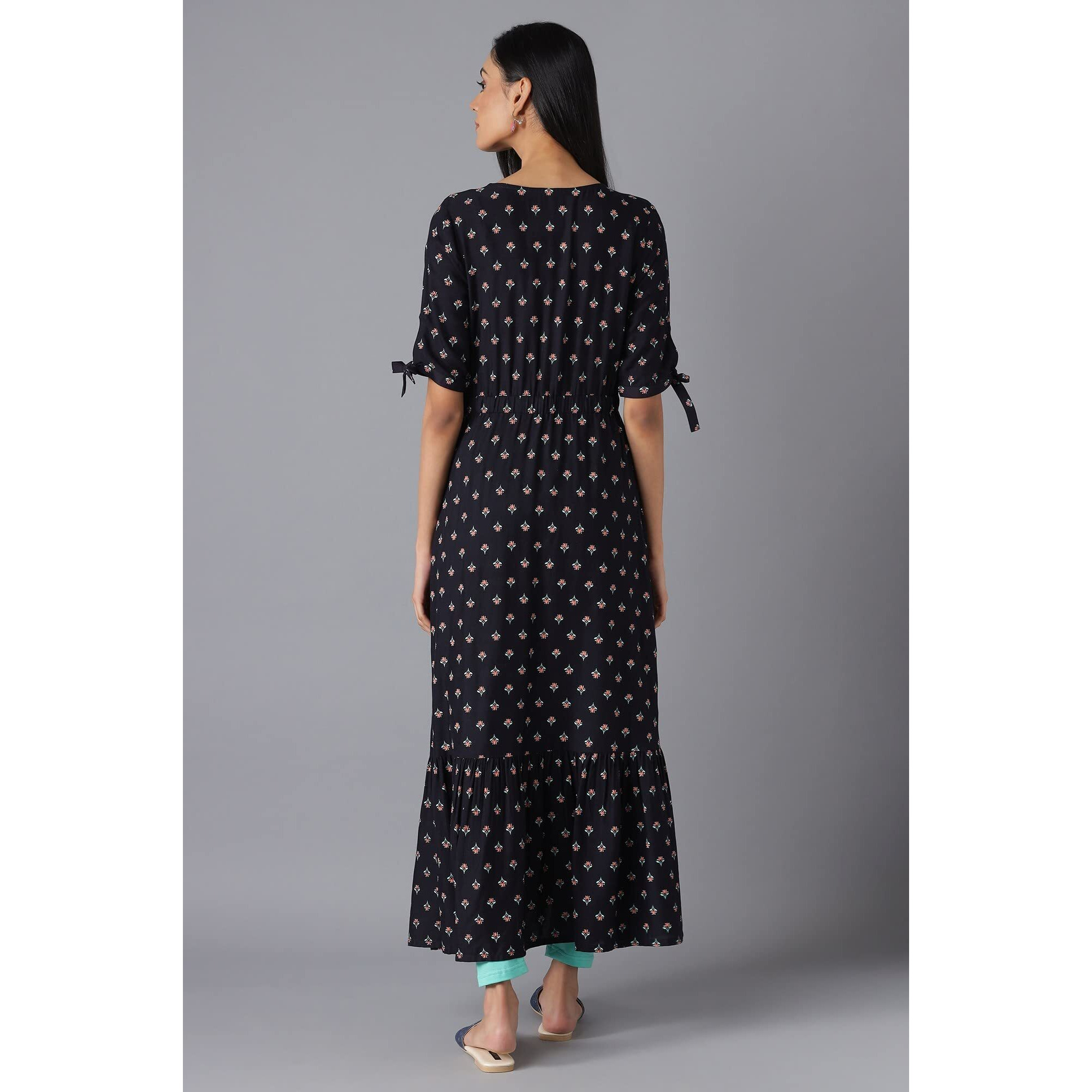 Aurelia Women's Black Khadi Printed Dress