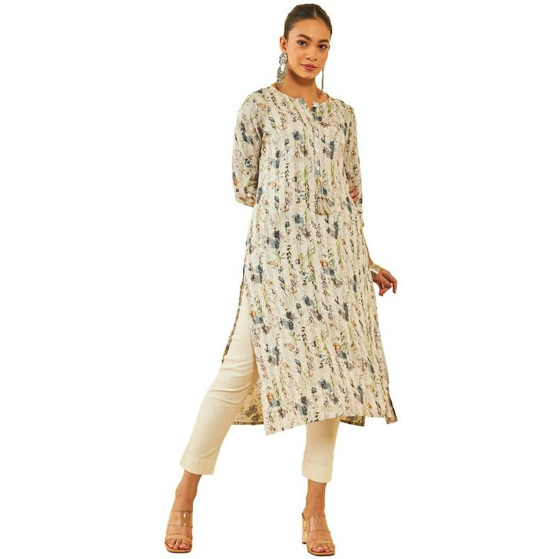 Soch Women's Rayon Regular Kurta (Cws4Ku60461A_Off White_S), Regular Fit