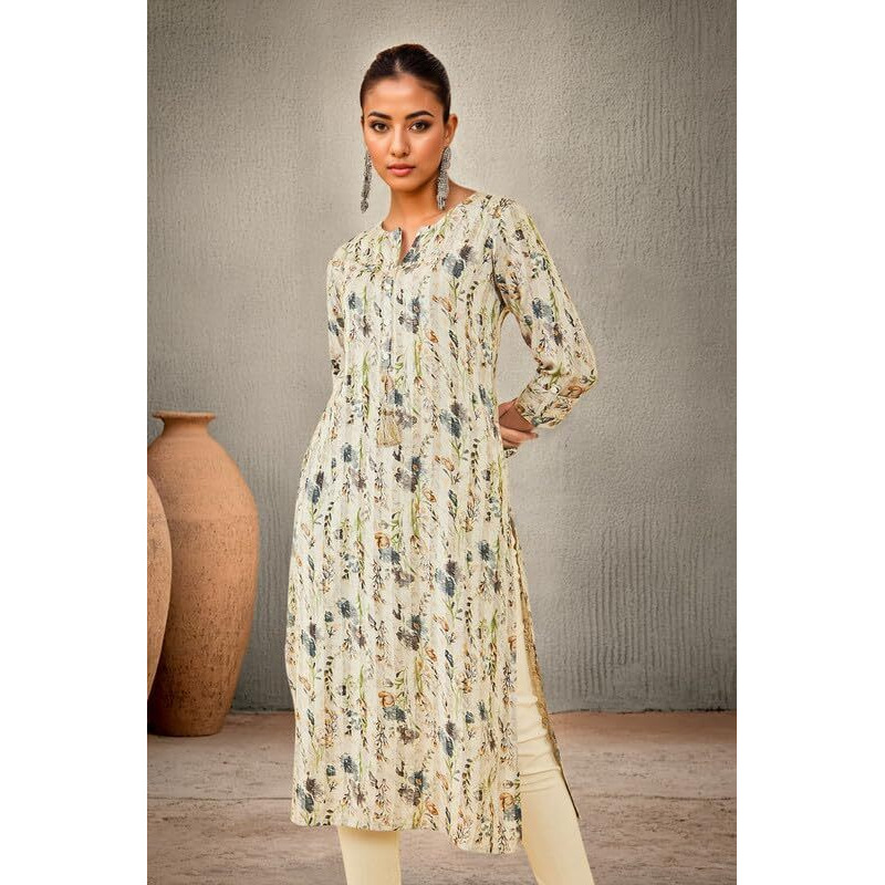 Soch Women's Rayon Regular Kurta (Cws4Ku60461A_Off White_S), Regular Fit