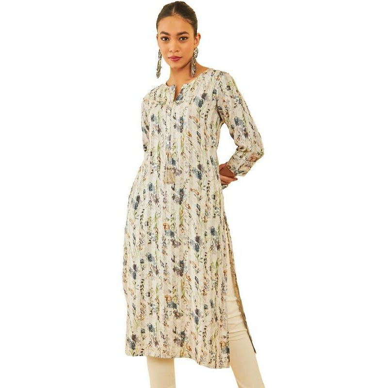 Soch Women's Rayon Regular Kurta (Cws4Ku60461A_Off White_S), Regular Fit