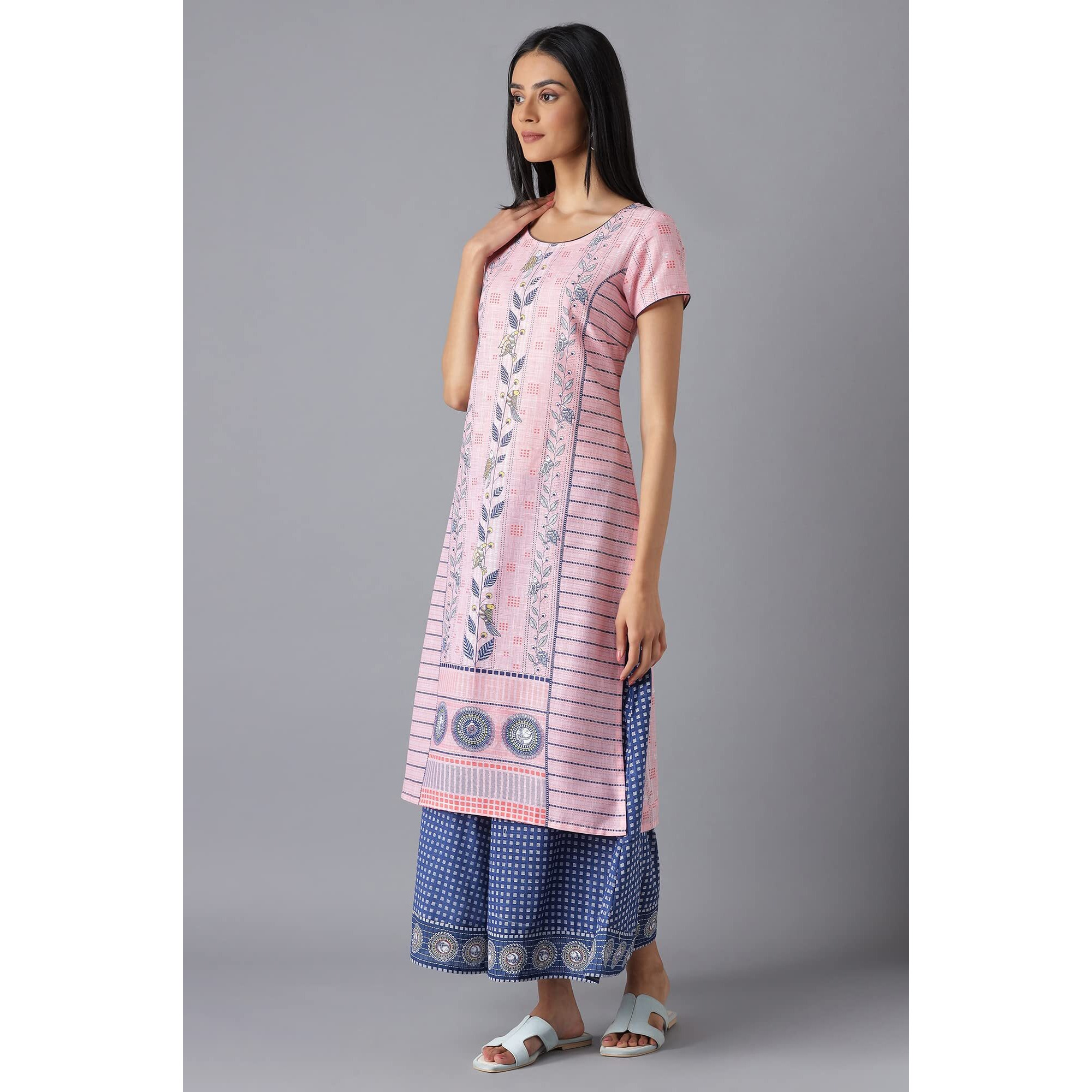 Aurelia Women's Cotton Animal Print Regular Kurta (22Fea12930Ss-503639_Quartz Pink_S)