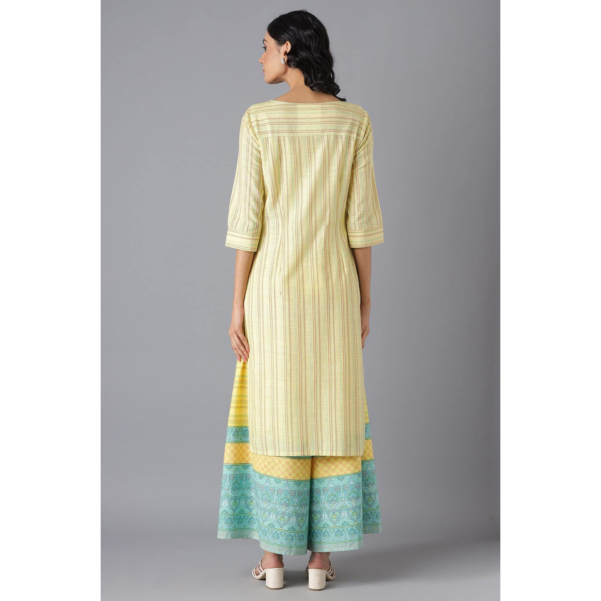 Aurelia Women's Floral Printed Printed Regular Yellow Cotton Kurta