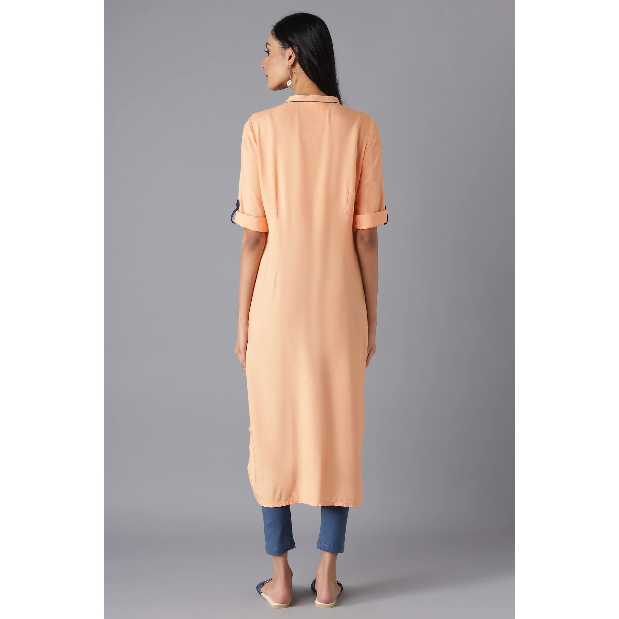 Aurelia Women's Viscose Geometric Regular Kurta (22Fea12941-503651_Apricot Wash_L)