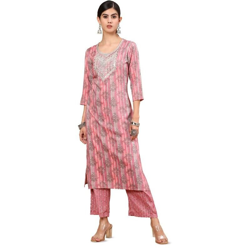Soch Womens Pink Ethnic Motif Printed Rayon Kurta Set With Zari Work