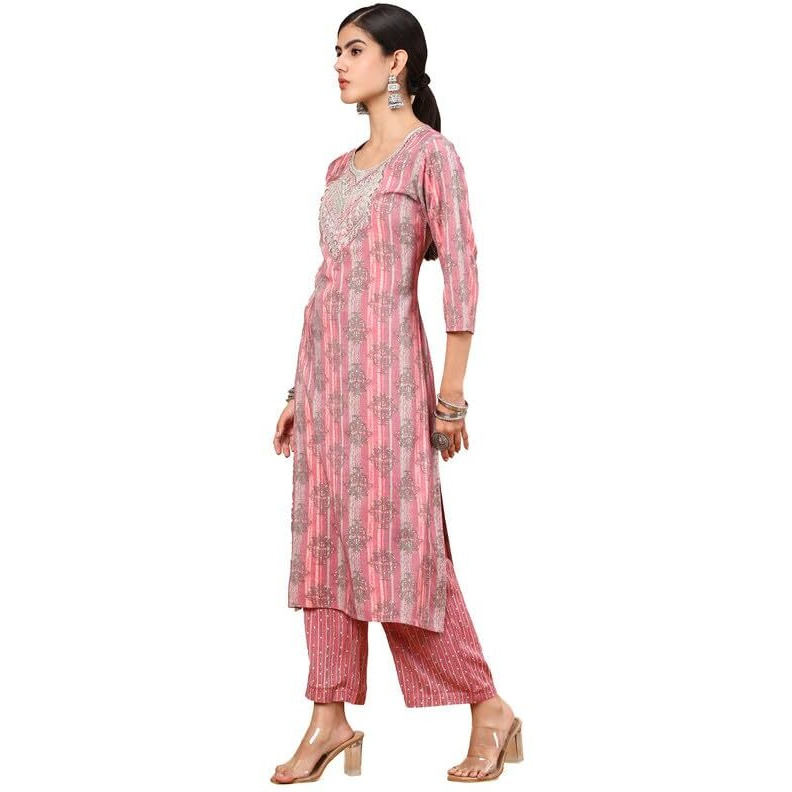 Soch Womens Pink Ethnic Motif Printed Rayon Kurta Set With Zari Work
