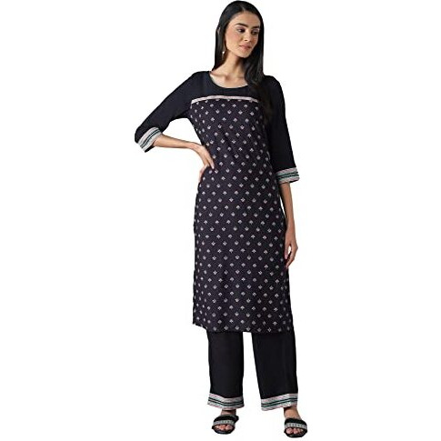 Aurelia Women's Viscose Kurta & Palazzo (22Feas13089-503654_Black_Xs)