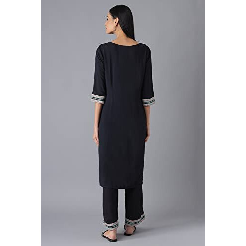 Aurelia Women's Viscose Kurta & Palazzo (22Feas13089-503654_Black_Xs)