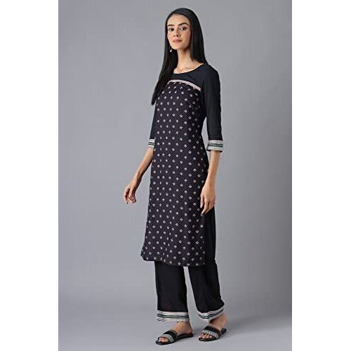 Aurelia Women's Viscose Kurta & Palazzo (22Feas13089-503654_Black_Xs)