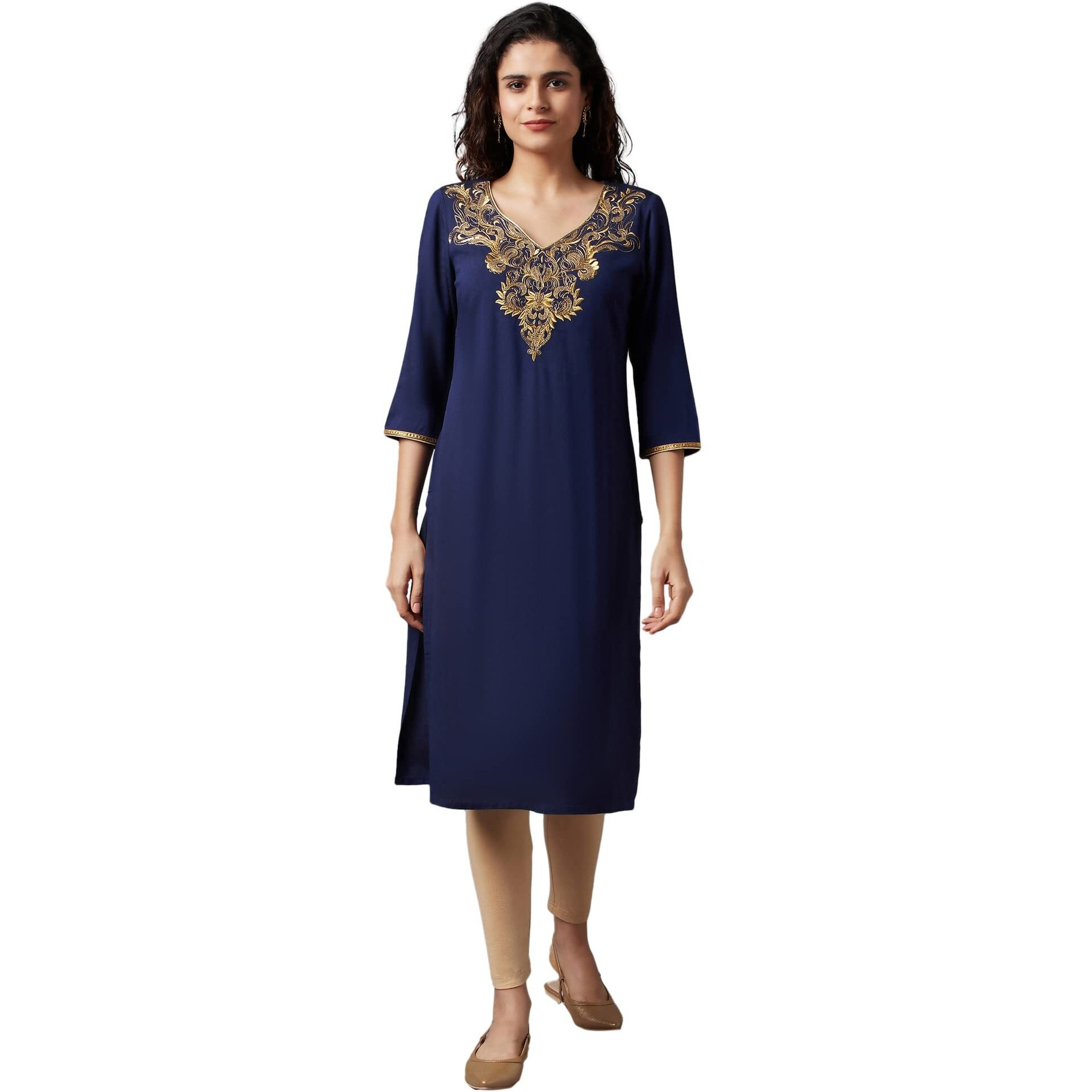 Aurelia Blue Embroidered Regular Kurta With Dori Embroidery