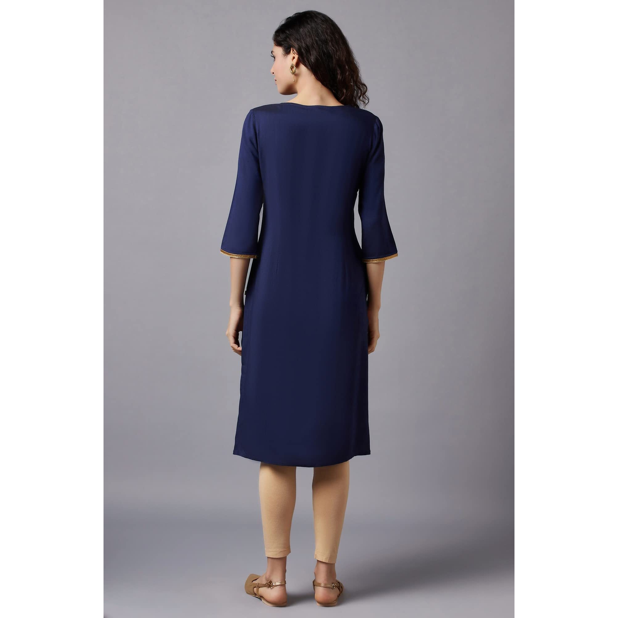 Aurelia Blue Embroidered Regular Kurta With Dori Embroidery