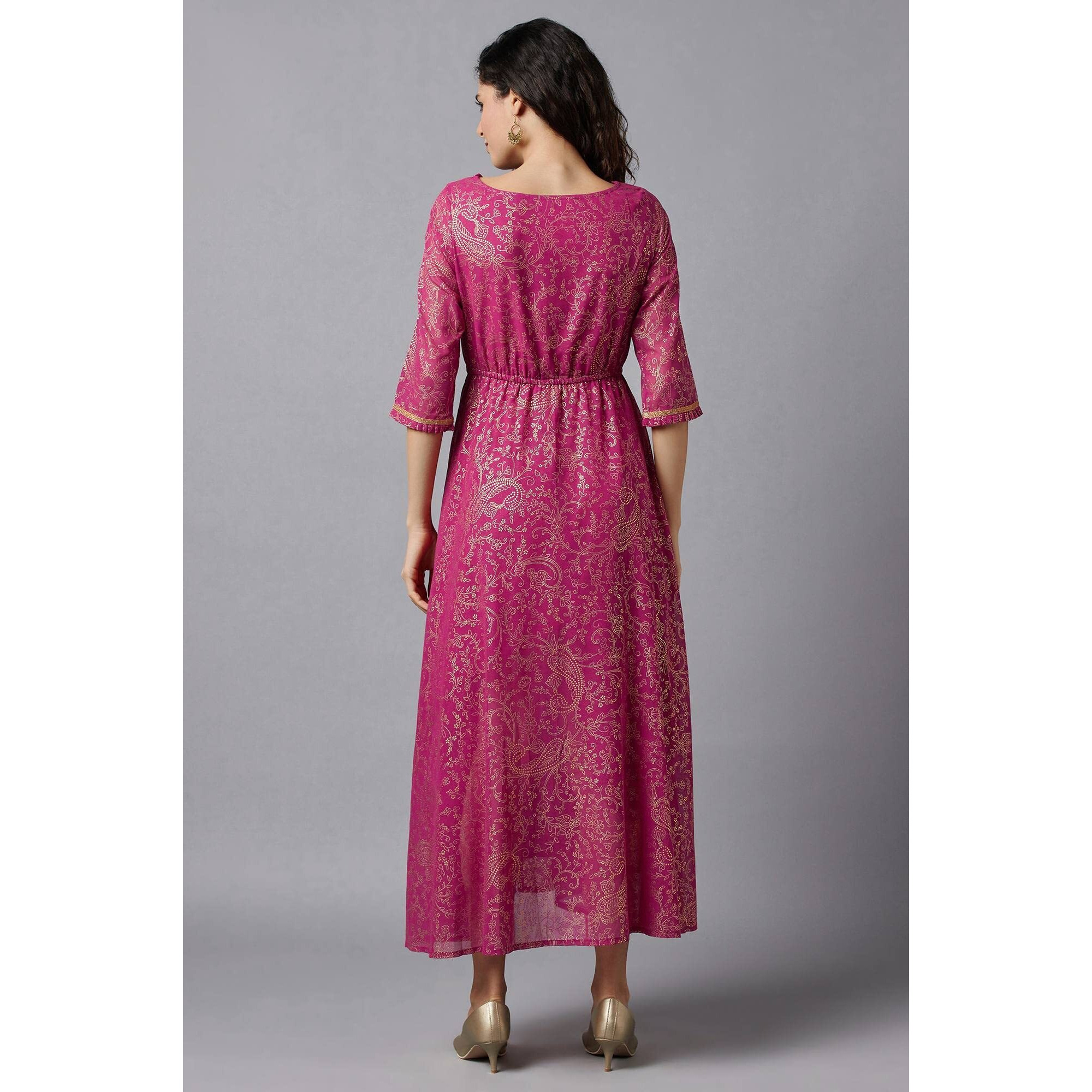 Aurelia Women's Polyester Pink Floral Printed Dress Midi (22Fea13208-504266 3Xl)