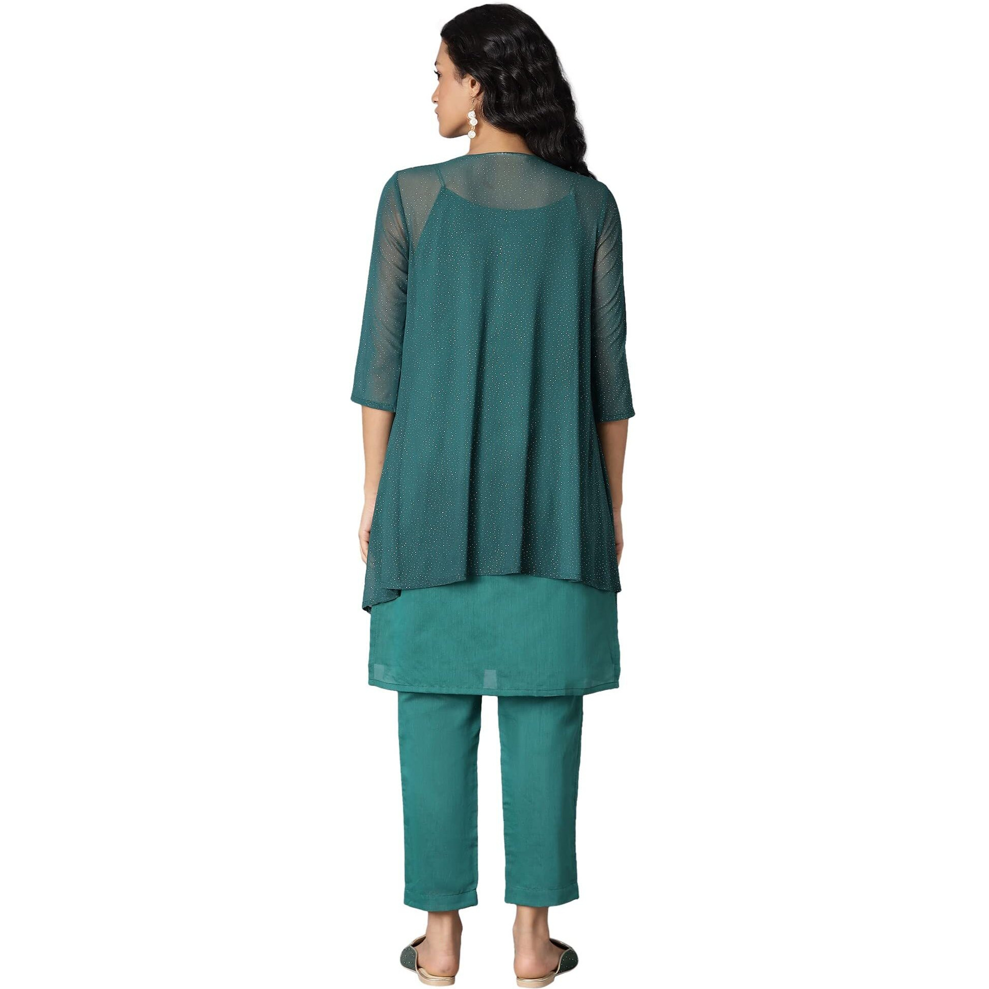 Aurelia Women's Polyester Kurta, Gilet & Trouser (22Feas13226-505227_Red_M)