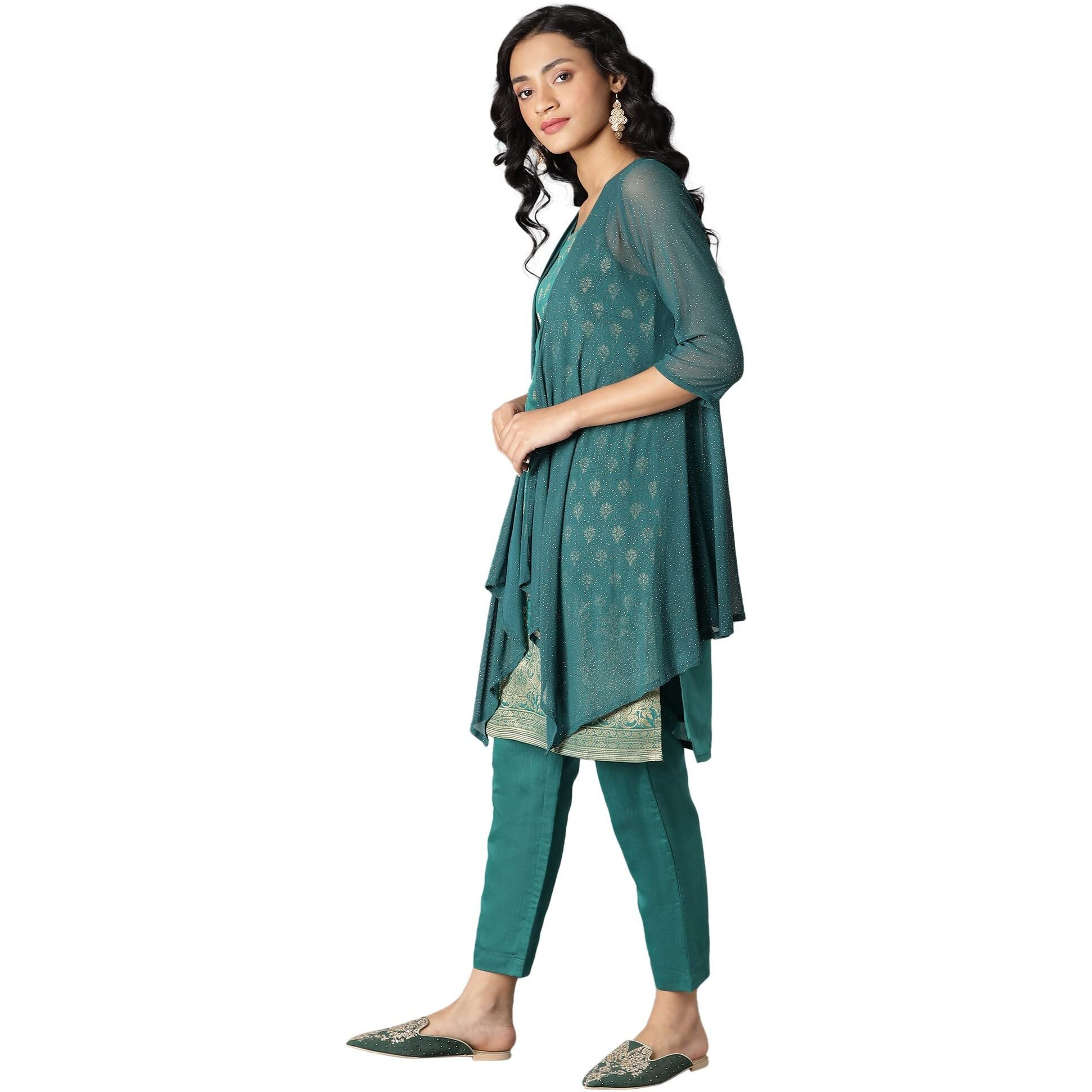 Aurelia Women's Polyester Kurta, Gilet & Trouser (22Feas13226-505227_Red_M)