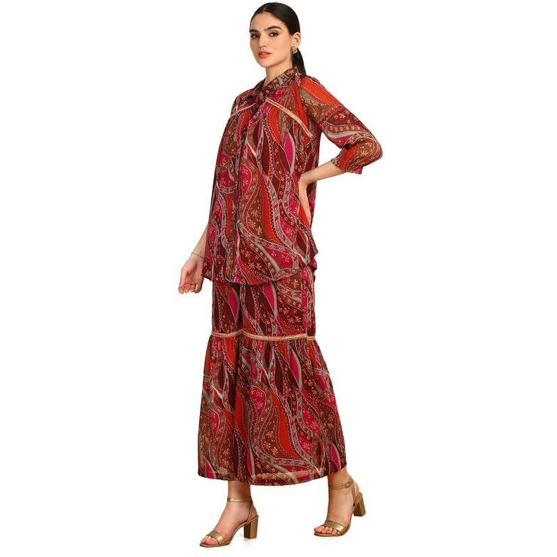 Soch Womens Fuchsia Floral Print Georgette Blend Co-Ord Set With Sequins