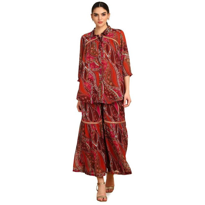 Soch Womens Fuchsia Floral Print Georgette Blend Co-Ord Set With Sequins