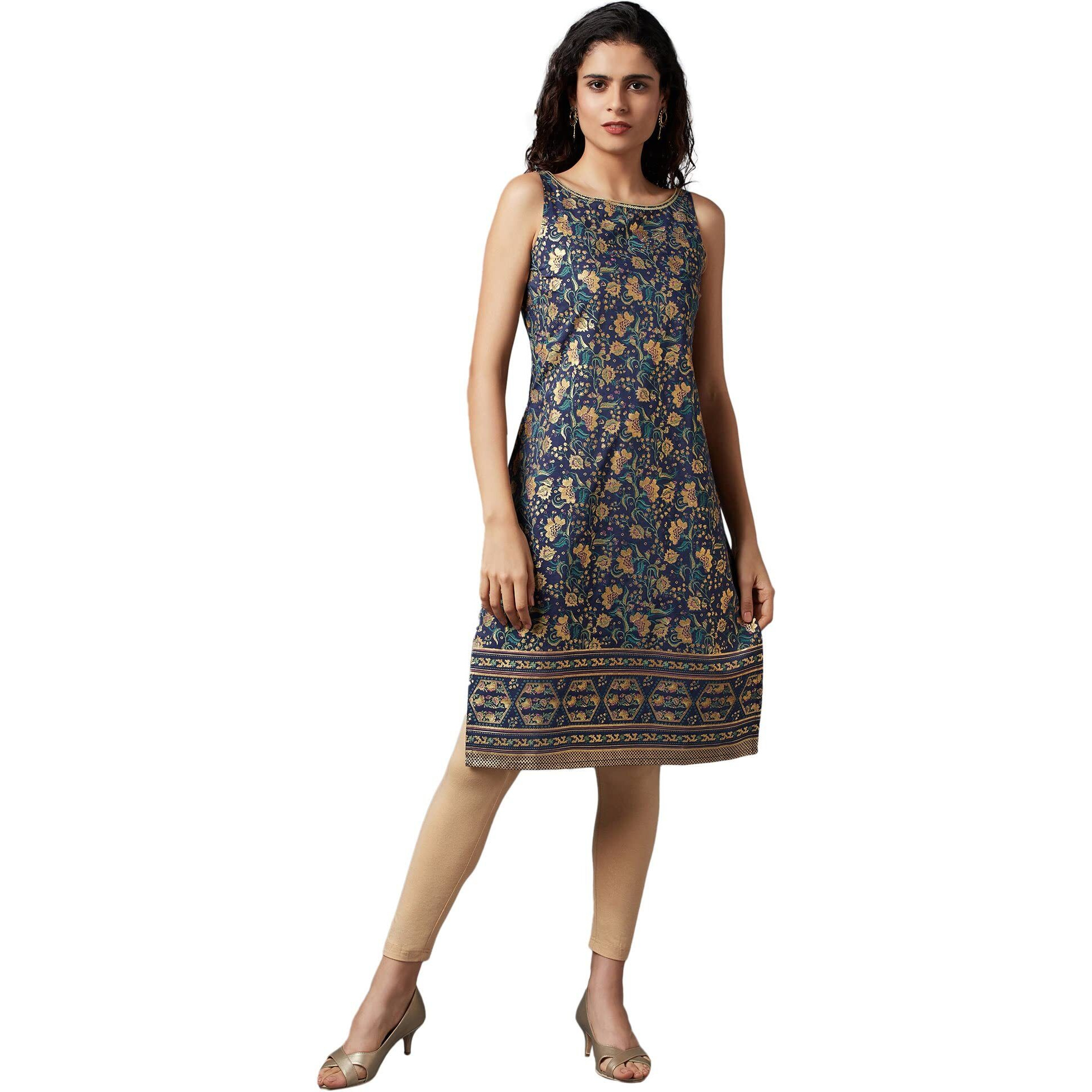 Aurelia Blue Sequin Foil Regular Kurta