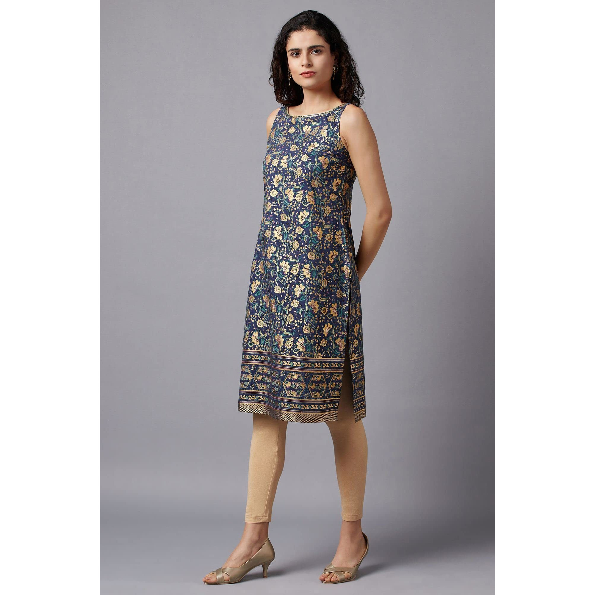 Aurelia Blue Sequin Foil Regular Kurta