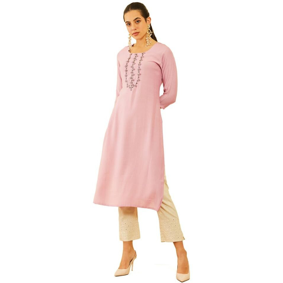 Soch Womens Pink Viscose Kurta With Beads And Stones