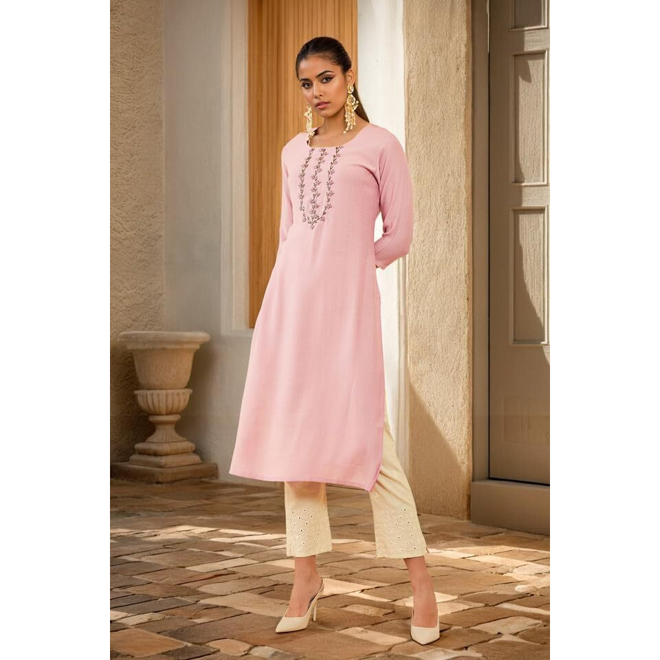 Soch Womens Pink Viscose Kurta With Beads And Stones