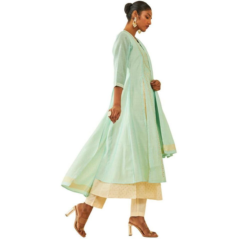 Soch Womens Powder Blue Chanderi Floral Embroidered Suit Set With Zari