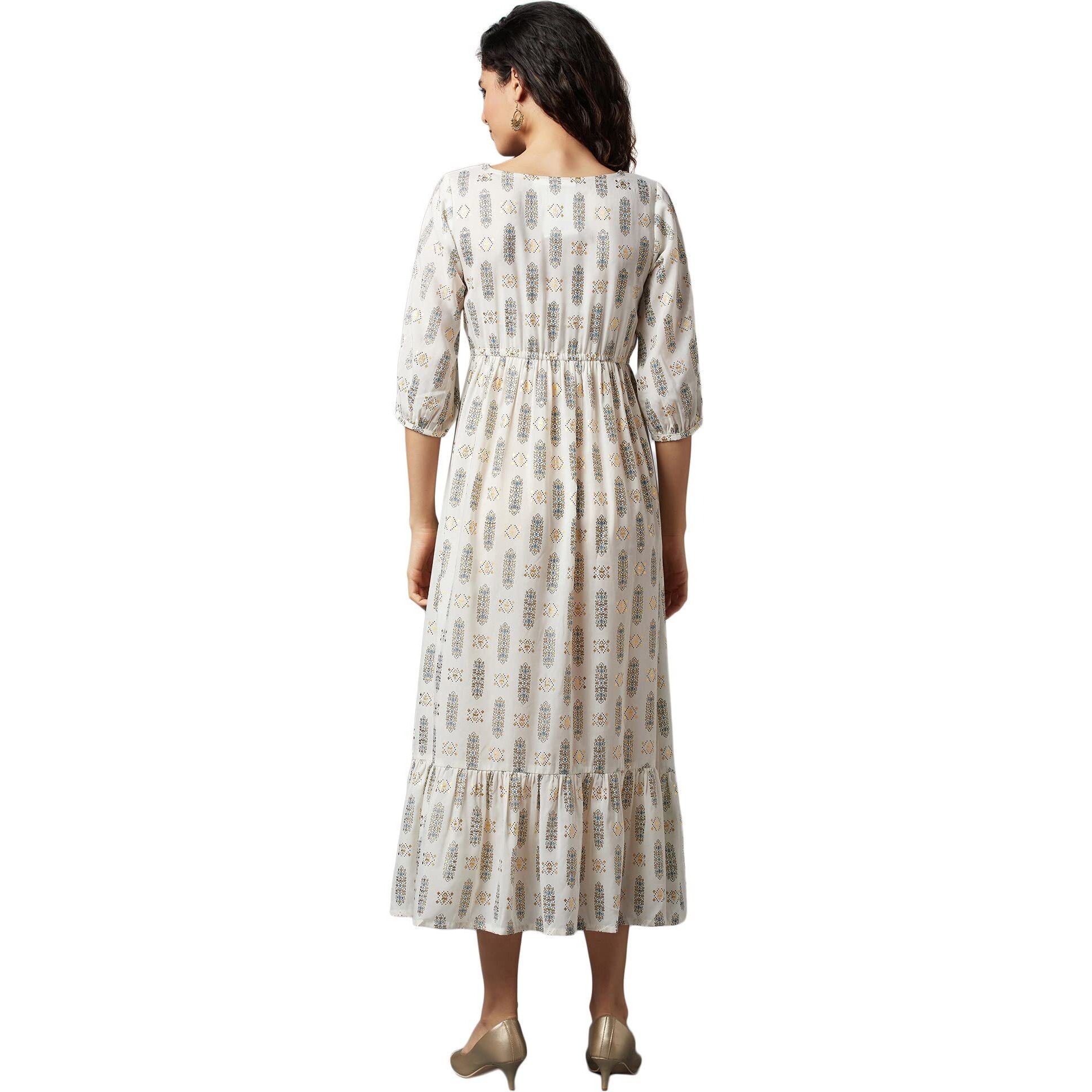 Aurelia Women's Polyester White Flared Dress Ankle Length (22Fea13169-504178 3Xl)