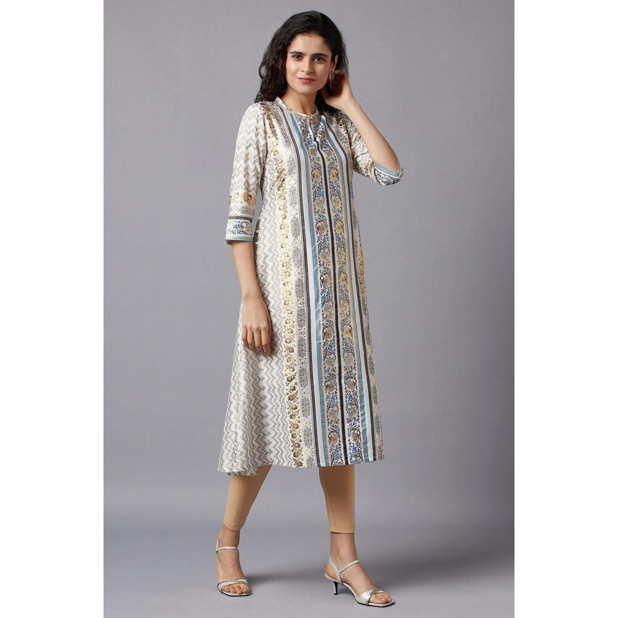 Aurelia Women's Viscose Floral Regular Kurta (22Fea13153-505262_White_M)