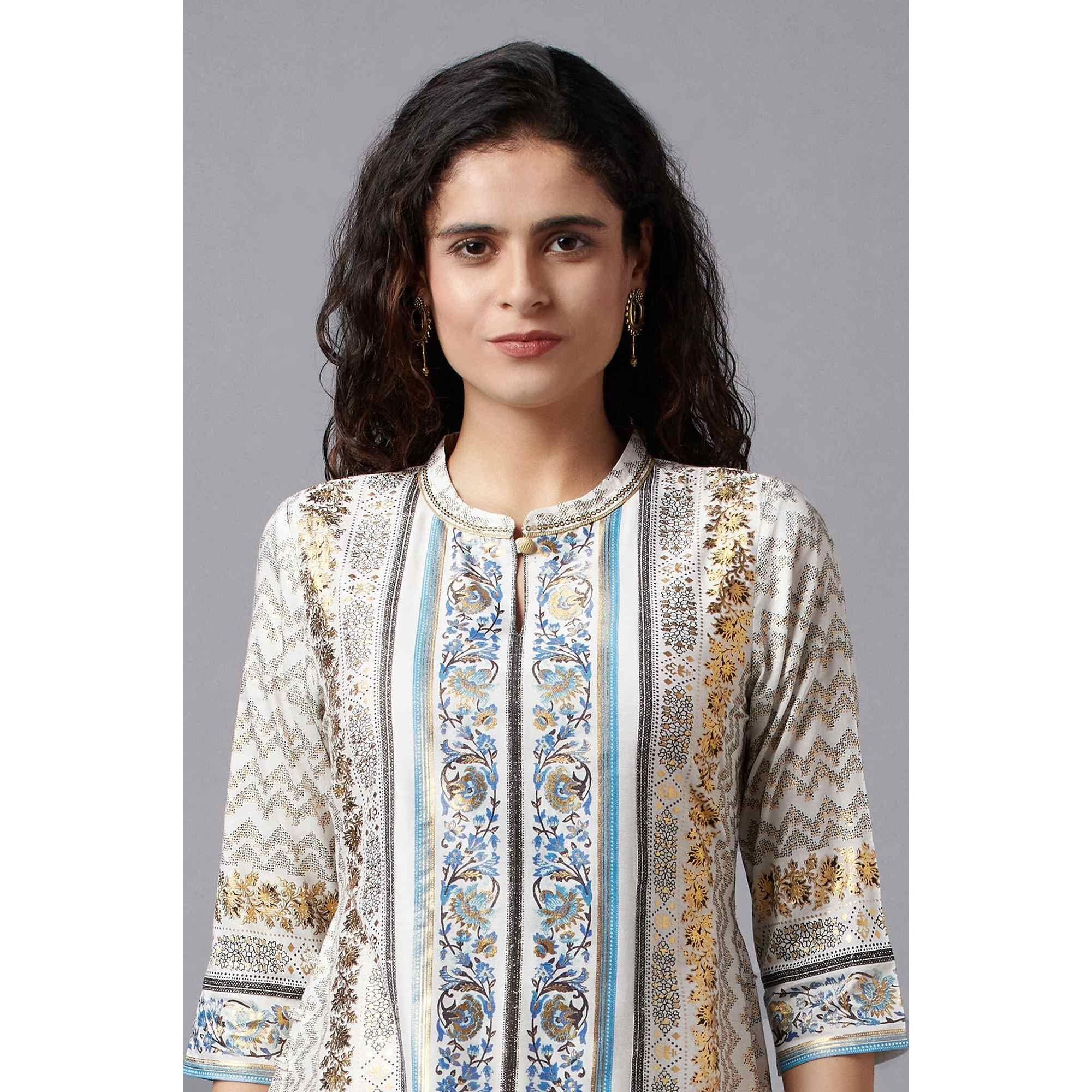 Aurelia Women's Viscose Floral Regular Kurta (22Fea13153-505262_White_M)