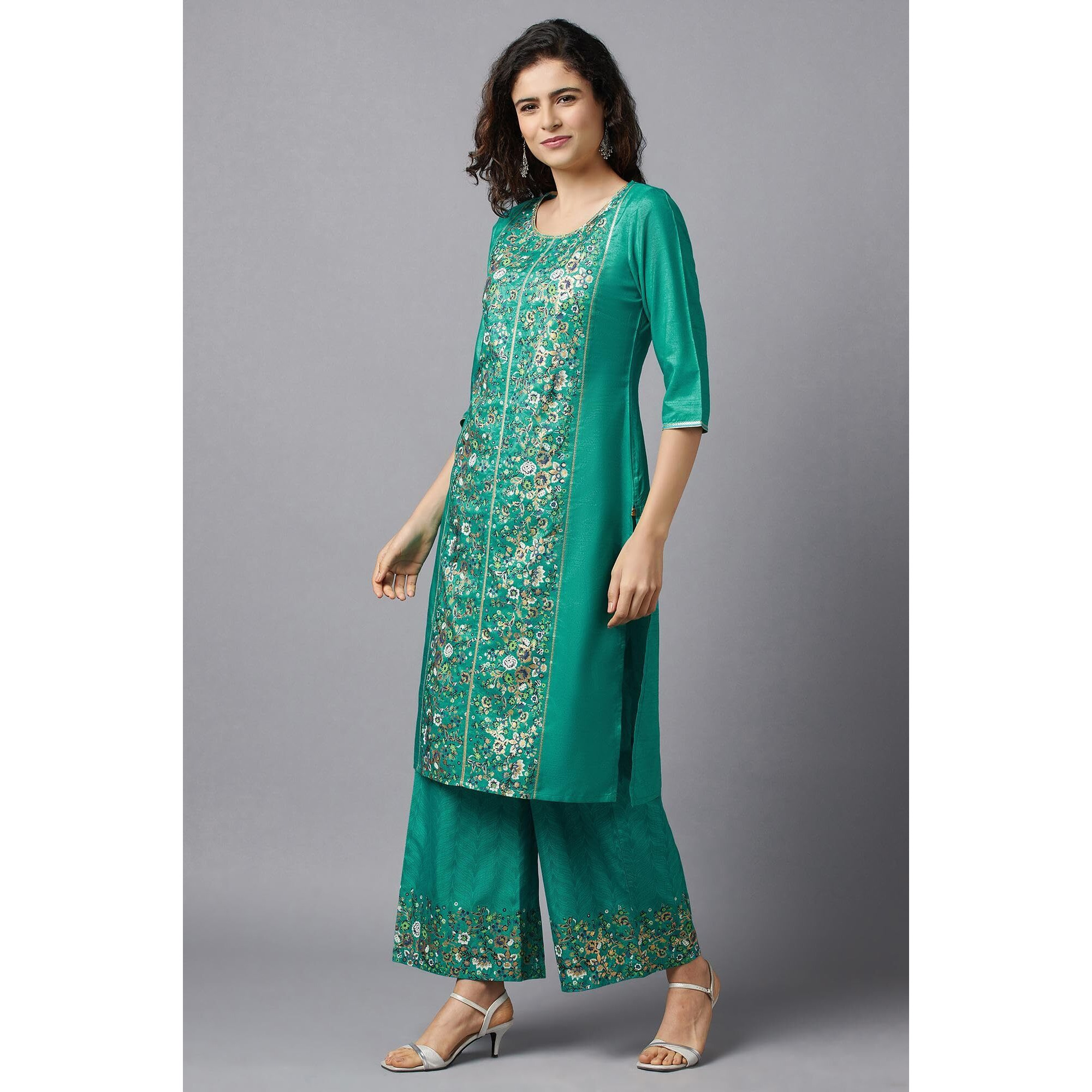 Aurelia Women's Floral Printed Straight Kurta Set With Palazzos_22Feas13151-505211_Xs