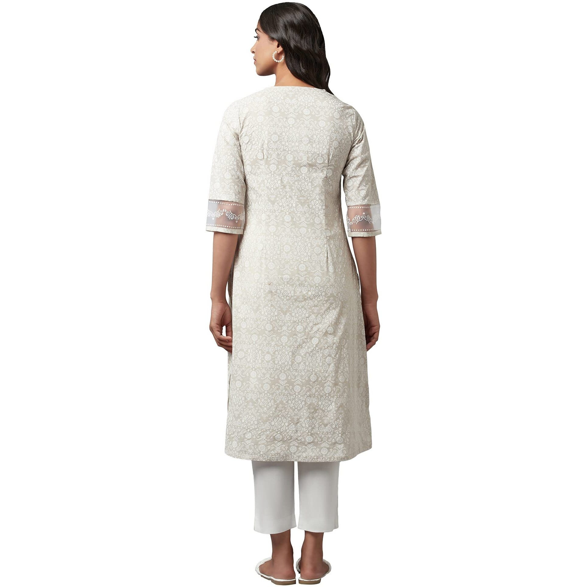 W For Woman Ecru Printed Kurta With Embroidery_22Few15825-117461_S