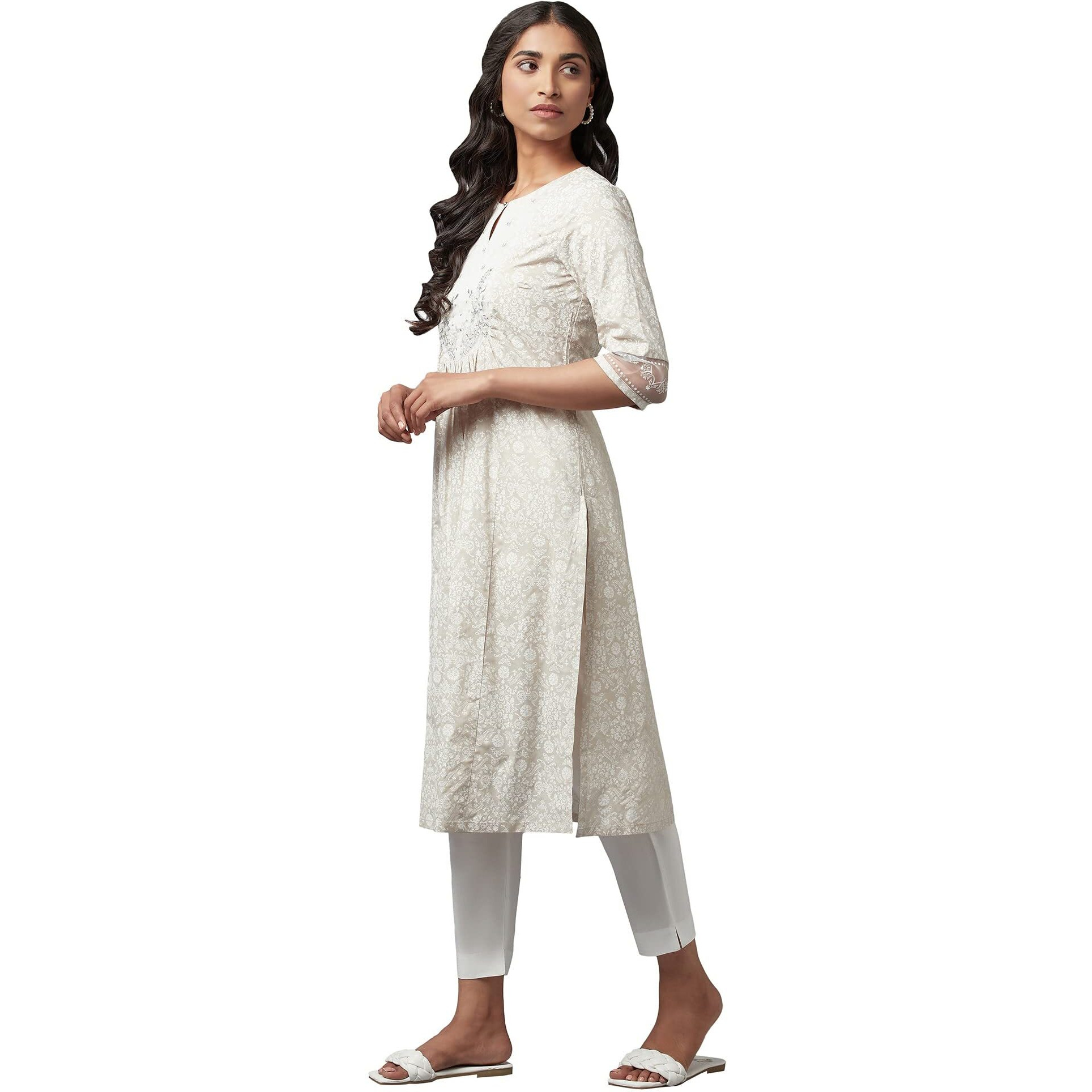 W For Woman Ecru Printed Kurta With Embroidery_22Few15825-117461_S