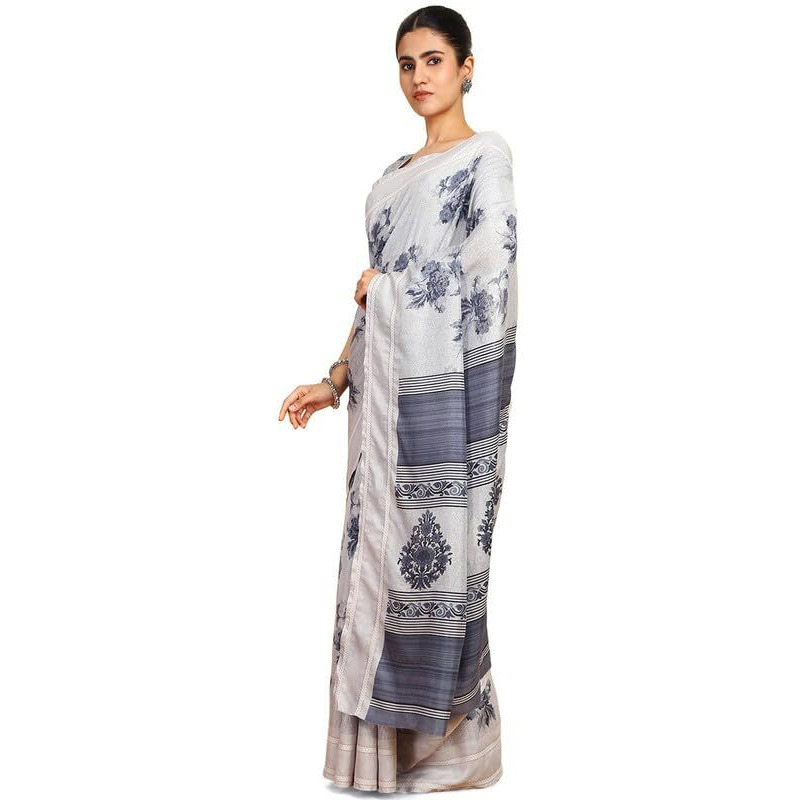 Soch Womens Grey Art Silk Floral Print Saree