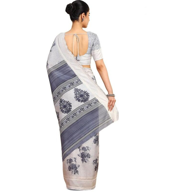 Soch Womens Grey Art Silk Floral Print Saree