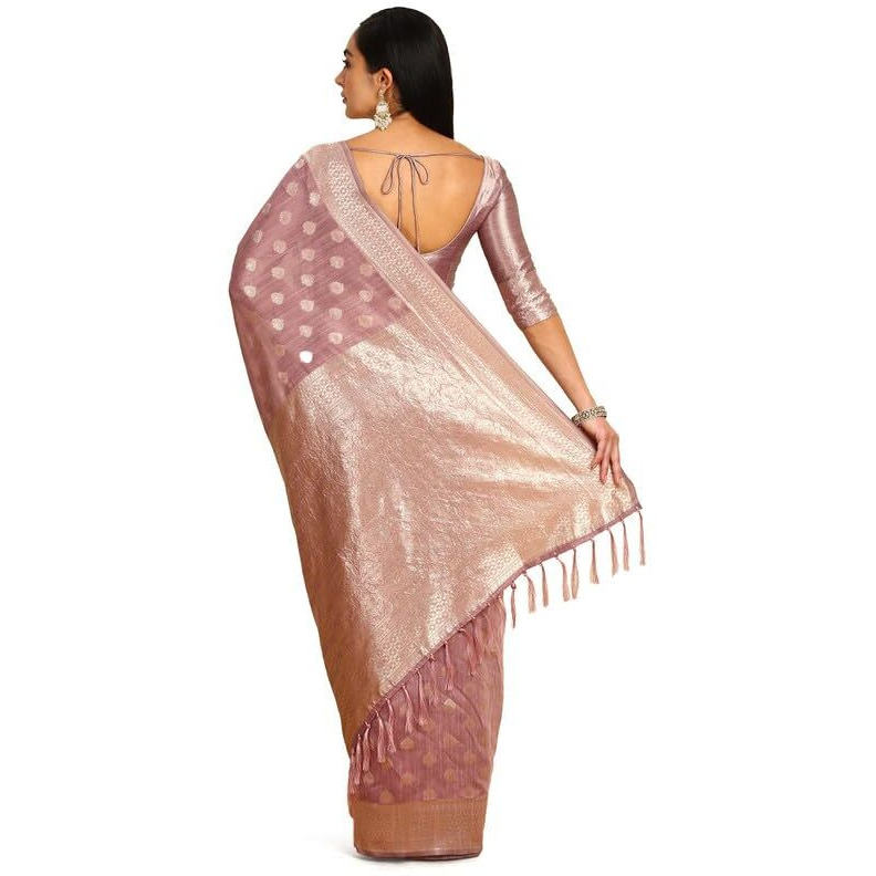Soch Womens Onion Pink Woven Design Jacquard Tussar Saree