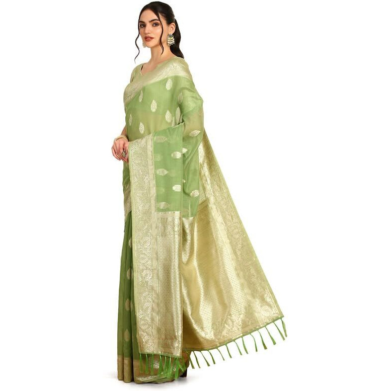 Soch Womens Light Green Tussar Zari Woven Saree