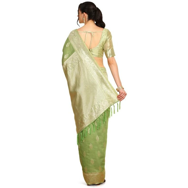 Soch Womens Light Green Tussar Zari Woven Saree