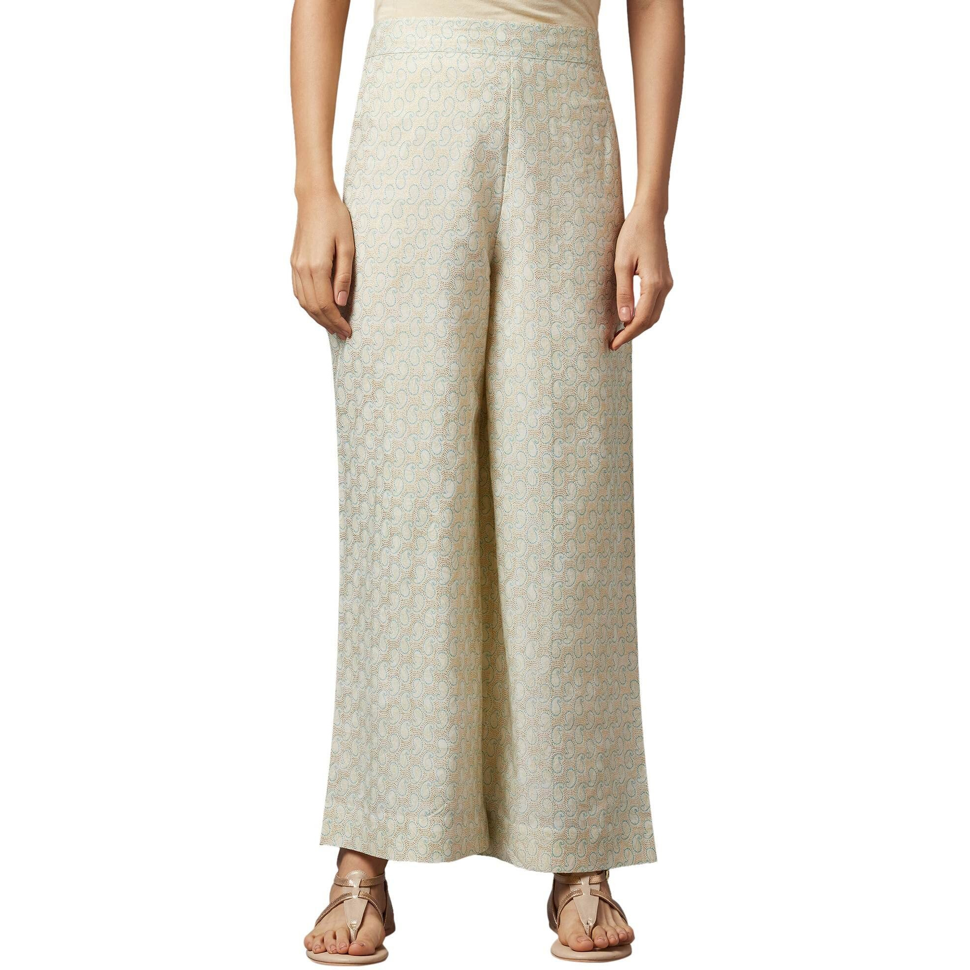 Aurelia White Paisley Printed Palazzo Ethnic Bottomwear For Women