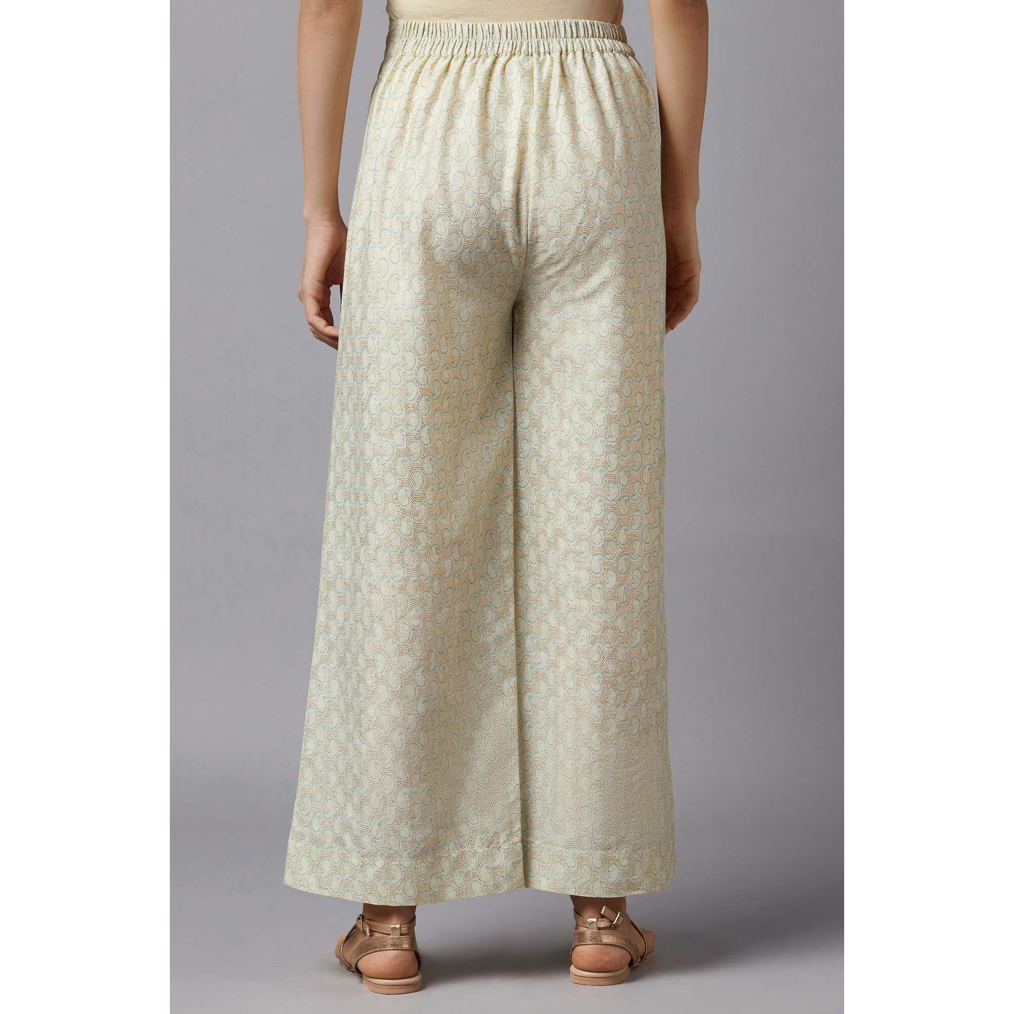 Aurelia White Paisley Printed Palazzo Ethnic Bottomwear For Women