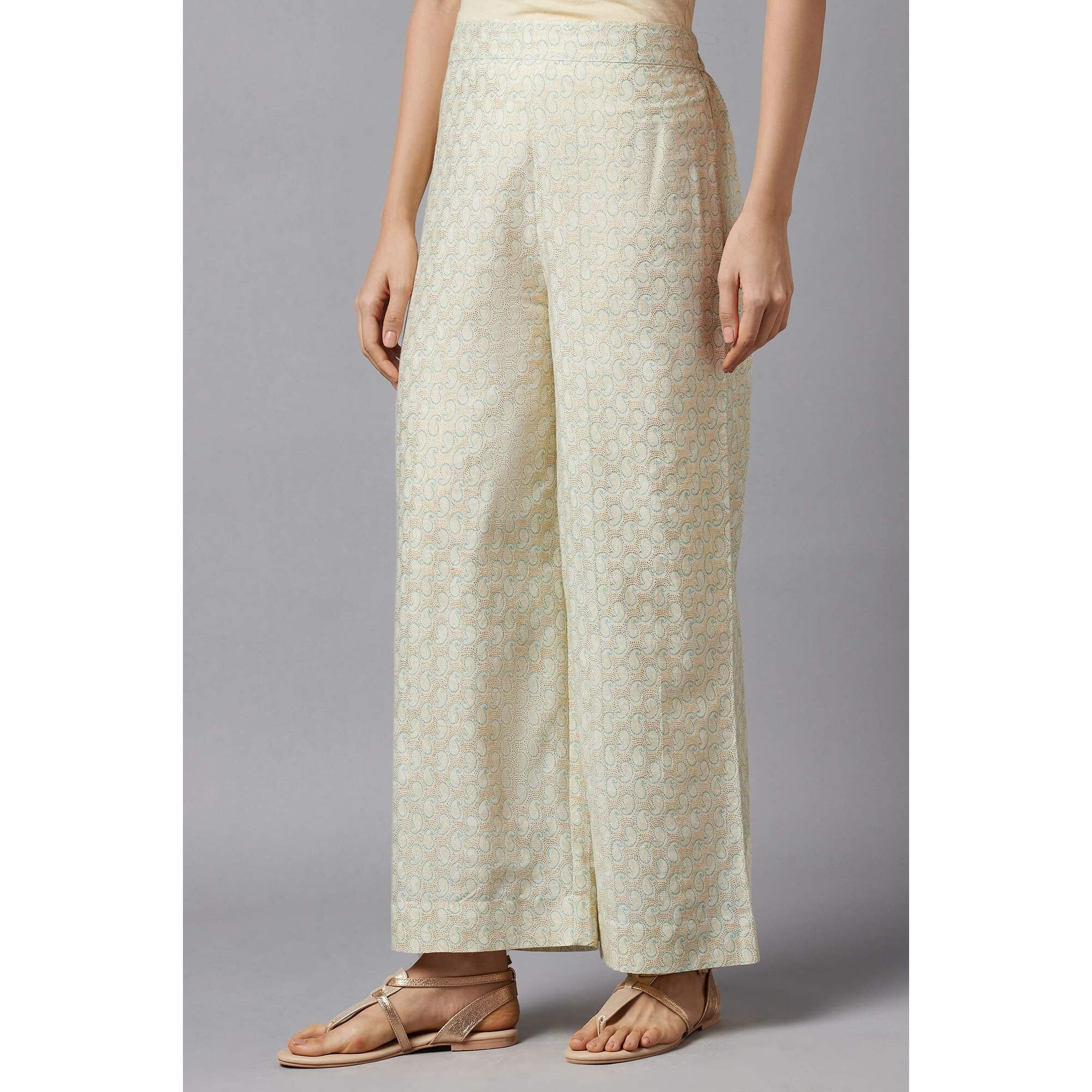 Aurelia White Paisley Printed Palazzo Ethnic Bottomwear For Women