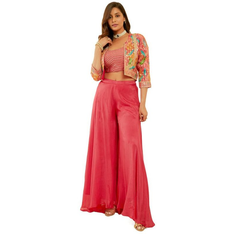 Soch Womens Fuchsia Embellished Tissue Co-Ord Set