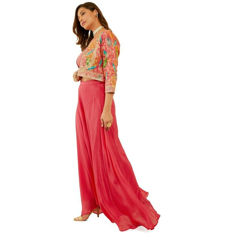 Soch Womens Fuchsia Embellished Tissue Co-Ord Set