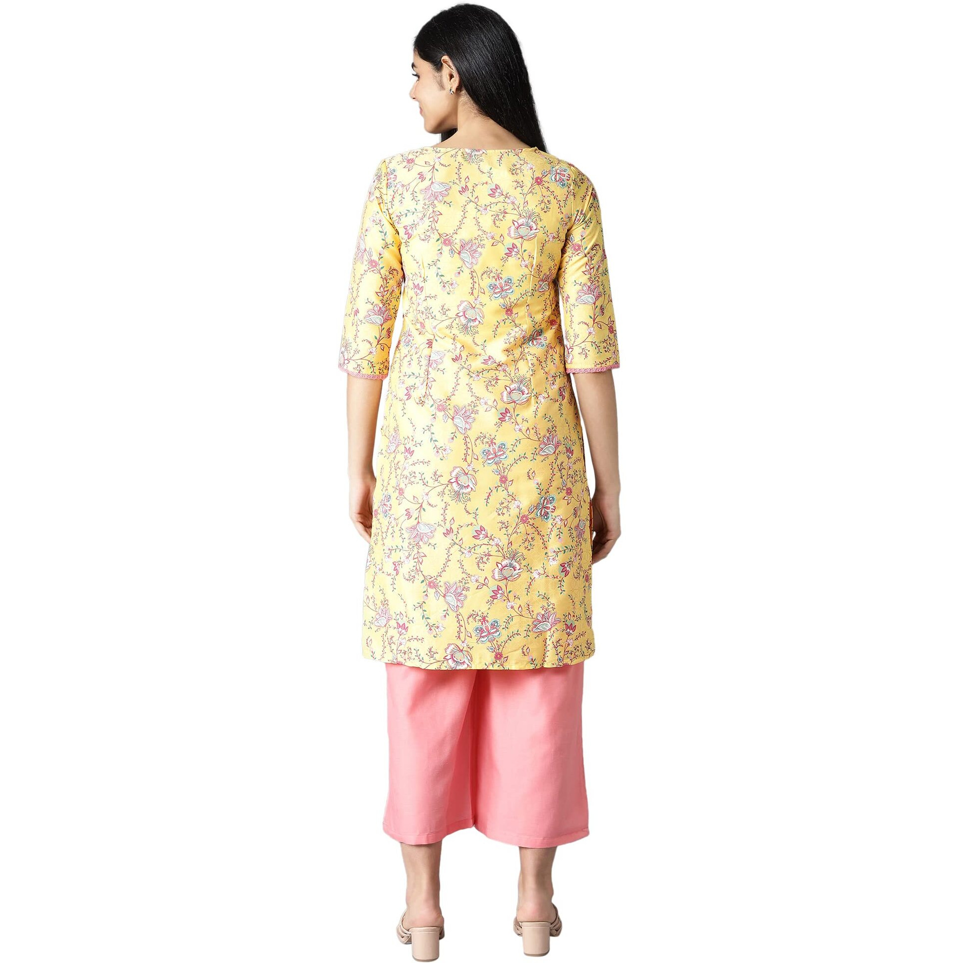 Aurelia Women's Polyester Kurta & Palazzo (22Onas13026-505121_Yellow_M)
