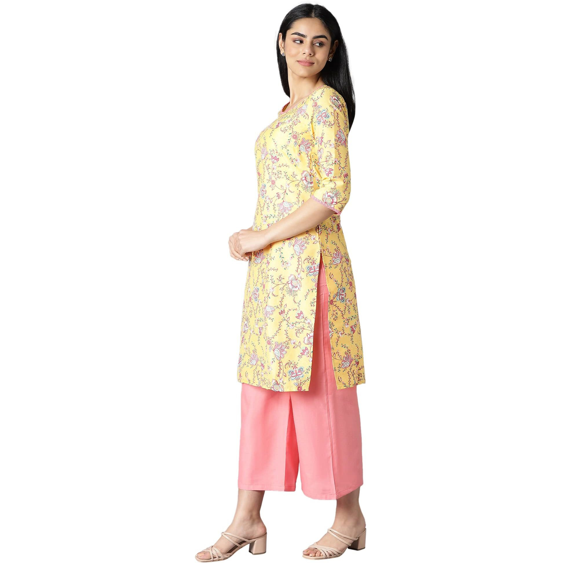 Aurelia Women's Polyester Kurta & Palazzo (22Onas13026-505121_Yellow_M)