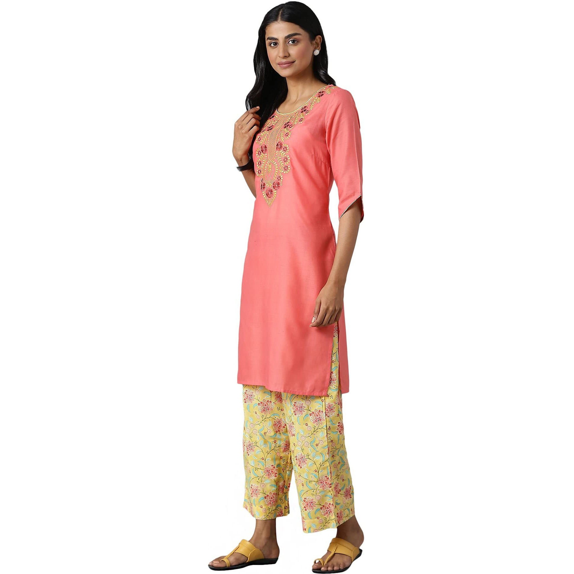 Aurelia Women's Cotton Blend Kurta & Culotte (22Onas13027-603833_Peach_M)